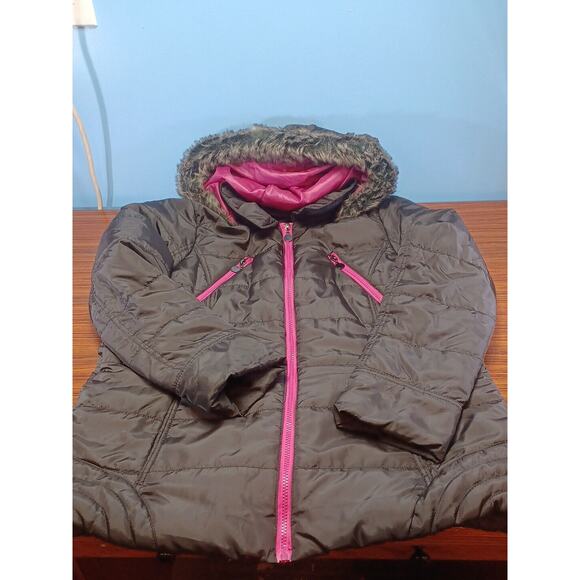 Joe Boxer 1X Black&Pink Trim Womens Zip Up Jacket Faux Fur Trim Hood Removable - Picture 9 of 9